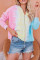 Pink Blue Zipper Drawstring Tie Dye Color Block Hoodie