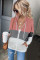 Pink Zip Front Color Block Splicing Drawstring Hoodie