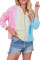Pink Blue Zipper Drawstring Tie Dye Color Block Hoodie