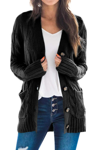 Black Button Pocket Knit Cardigan