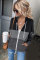 Black Zip Front Color Block Splicing Drawstring Hoodie