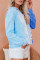 Blue Zipper Drawstring Tie Dye Color Block Hoodie