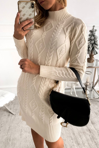 Beige High Neck Textured Bodycon Sweater Dress