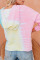 Pink Blue Zipper Drawstring Tie Dye Color Block Hoodie