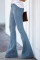 Sky Blue Vintage Casual Pocket Flared Jeans