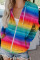 Multicolor Tie-Dyed Zipper Pocket Drawstring Hooded Jacket