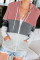 Pink Zip Front Color Block Splicing Drawstring Hoodie
