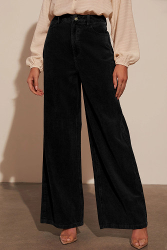 Sidefeel Women's Corduroy Pants Casual High Waisted Wide Leg Elastic Waist Loose Trousers with Pockets