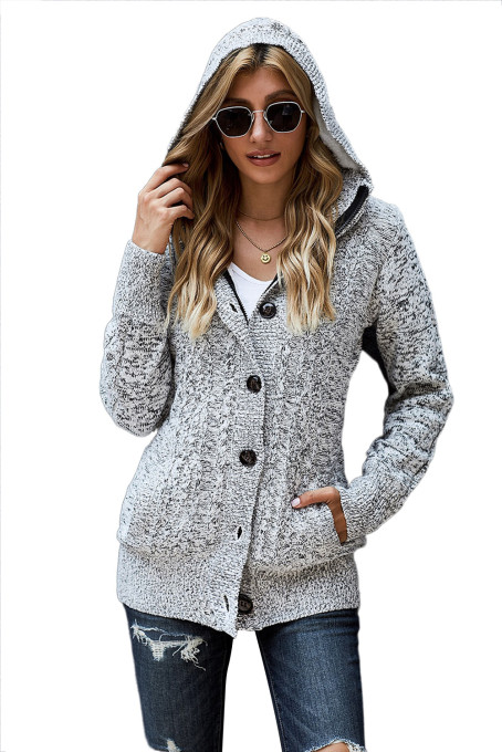 Sidefeel Women's Cardigan Hooded Fleece Lined Jackets Winter Cable Knit Sweater Coat