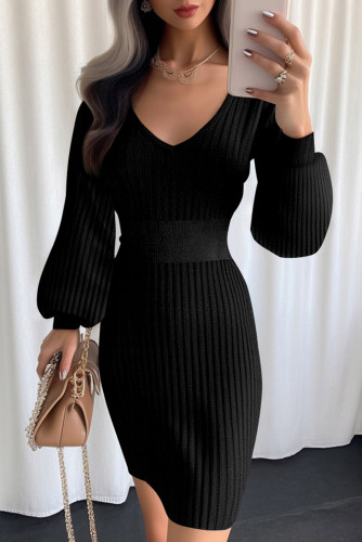 Sidefeel Womens 2025 Fall Winter Ribbed Knit Sweater Dress Casual Long Sleeve Sexy V Neck Bodycon Mini Dress