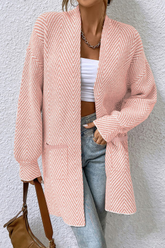 Sidefeel Womens 2025 Fall Outfits Long Sleeve Open Front Striped Cardigan Sweaters Chevron Chunky Knit Sweaters Coat