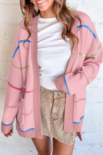 Sidefeel Women's Lightweight Cardigan Sweaters Open Front Long Sleeve Casual Striped Cardigans with Pockets