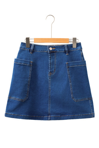 Sidefeel Women's Jean Skirt High Waisted Stretchy Casual Denim Above Knee Skirts with Patch Pockets