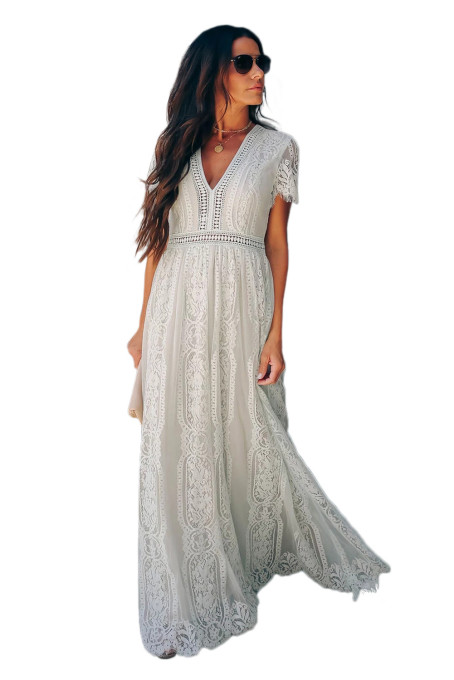 Gray Fill Your Heart Lace Maxi Dress