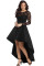 Black Long Sleeve Lace High Low Satin Prom Dress