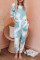 Sky Blue Tie Dye Knit Long Sleeve Joggers Set