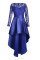 Royal Blue Long Sleeve Lace High Low Satin Prom Dress