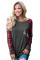 Red Plaid Splicing Sequined Pocket Long Sleeve Top