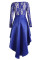 Royal Blue Long Sleeve Lace High Low Satin Prom Dress