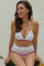 Blue Pom Pom Mesh Insert High Waist Bikini