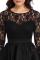 Black Long Sleeve Lace High Low Satin Prom Dress