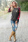 Red Plaid Splicing Sequined Pocket Long Sleeve Top