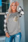 Gray Plaid Splicing Sequined Pocket Long Sleeve Top