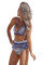 Blue Stripe Tassel Trim High Waist Bikini