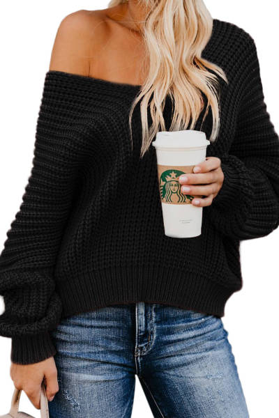 Black Carry On Knit V Neck Pullover Sweater
