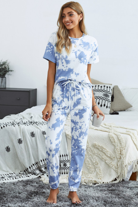 Blue Tie-dye T-shirt Pants PJ Set