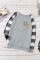 Gray Plaid Splicing Sequined Pocket Long Sleeve Top
