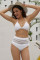 White Pom Pom Mesh Insert High Waist Bikini