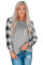Gray Plaid Splicing Sequined Pocket Long Sleeve Top