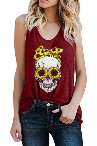 Red Skull Print Tank Top