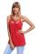 Red Spaghetti Strap Tank Top with Caged Neckline