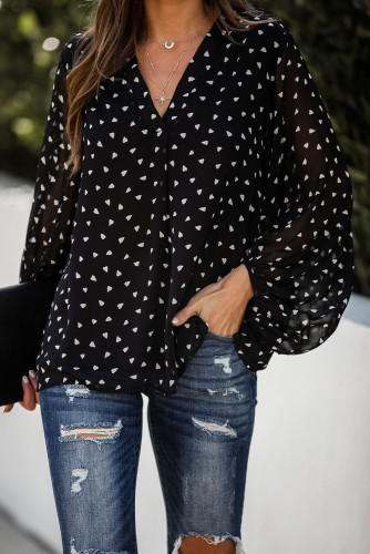 Black Love You Boo Balloon Sleeve Blouse