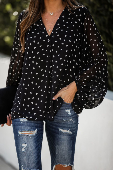 Black Love You Boo Balloon Sleeve Blouse