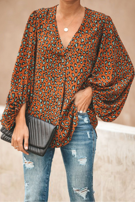 Brown Love You Boo Balloon Sleeve Blouse