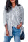 Gray Stripe Linen Dropped Sleeve Button Down Blouse with Pocket