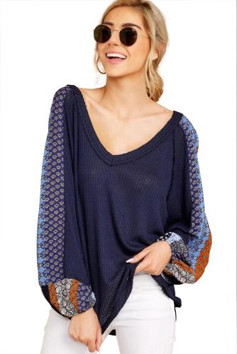 Blue Always Moving Forward Multi Print Sleeve Top