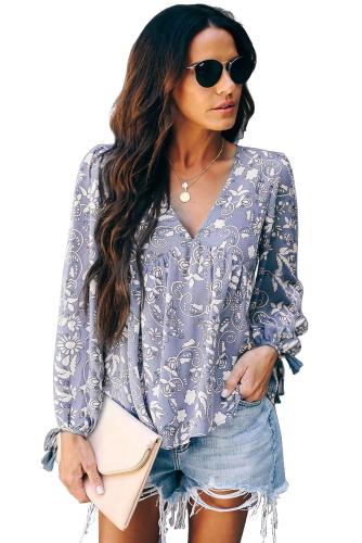 Gray Tassel Tie Blouse