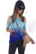 Blue Gradient Cold Shoulder Knot Twisted T-Shirt