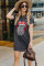 Gray Lip Print Summer Casual Tee Mini Dress