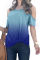 Blue Gradient Cold Shoulder Knot Twisted T-Shirt