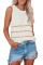 Beige Knit Tank Top with Stripes