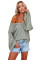 Green V-neck Lantern Sleeve Knit Long Sleeve Top