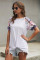 White Front Knot Floral Printed Short Sleeve Tops