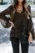 Black Lantern Sleeve Lace Up Blouse