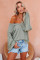Green V-neck Lantern Sleeve Knit Long Sleeve Top