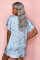 Blue V-Neck Half Sleeve Leopard Casual T Shirt Dress with Pockets